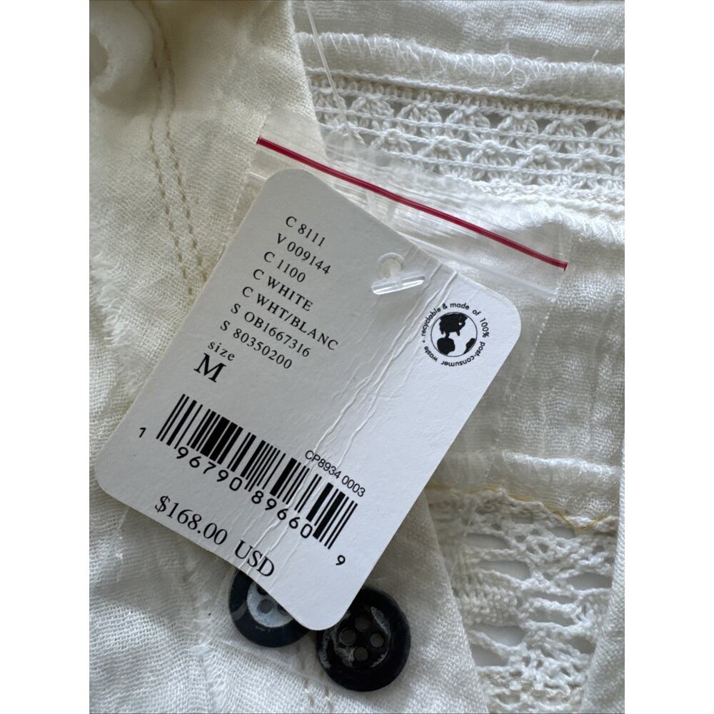 Free People Ranch Wash Shirt We The Free Button Lace Insert Oversize White M NWT - Picture 7 of 8